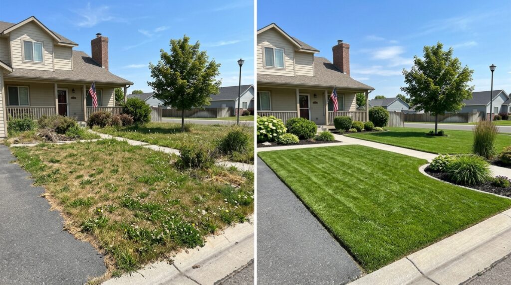 before and after lawn care services in Burley