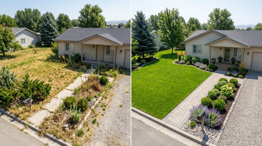 before and after residential landscaping services in Hansen