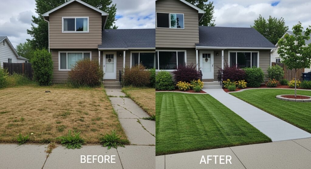 before and after residential landscaping services in Hazelton