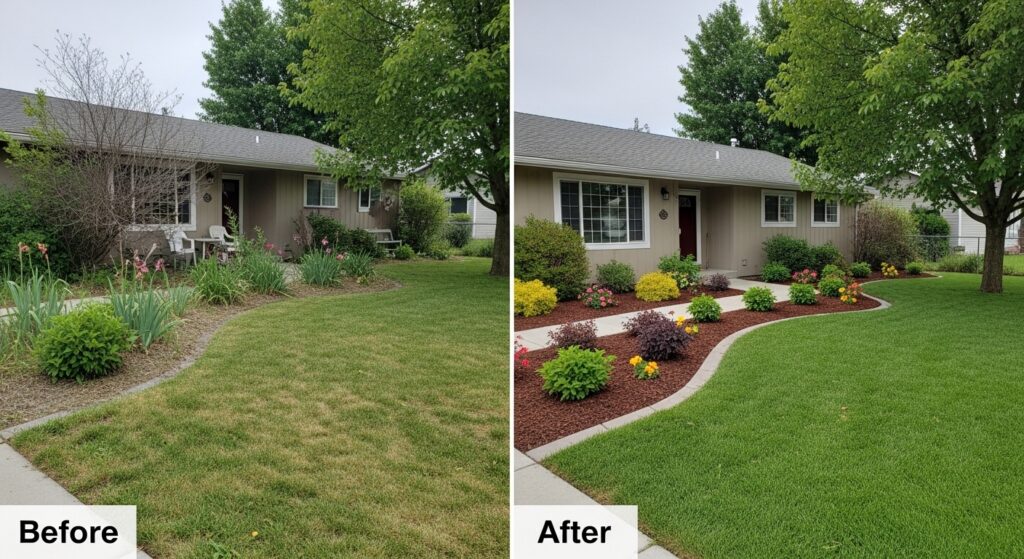 before and after residential landscaping services in Heyburn